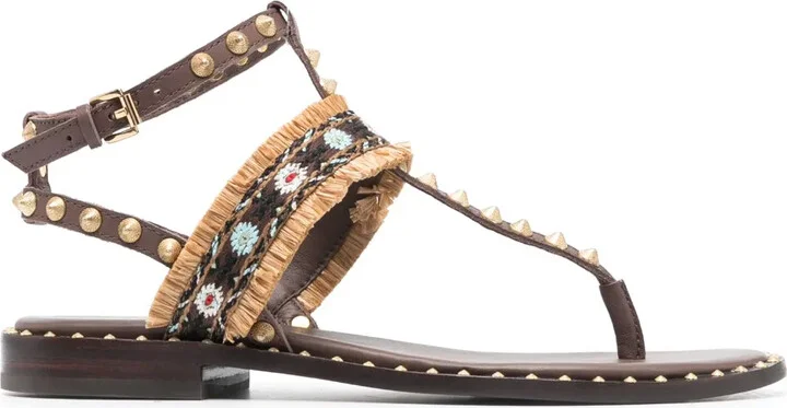 Bead-Embellished Leather Sandals