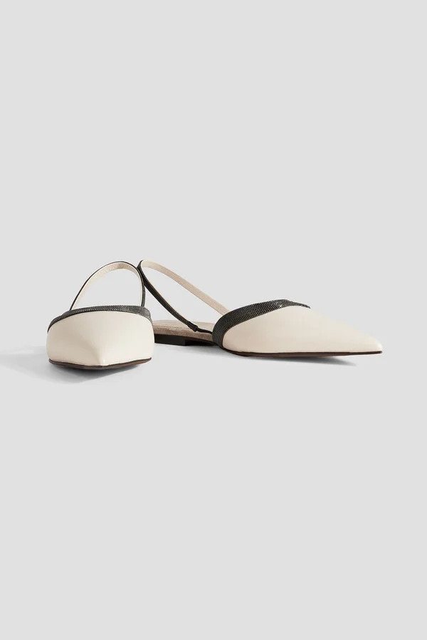 Bead-embellished leather slingback point-toe flats - Image 2