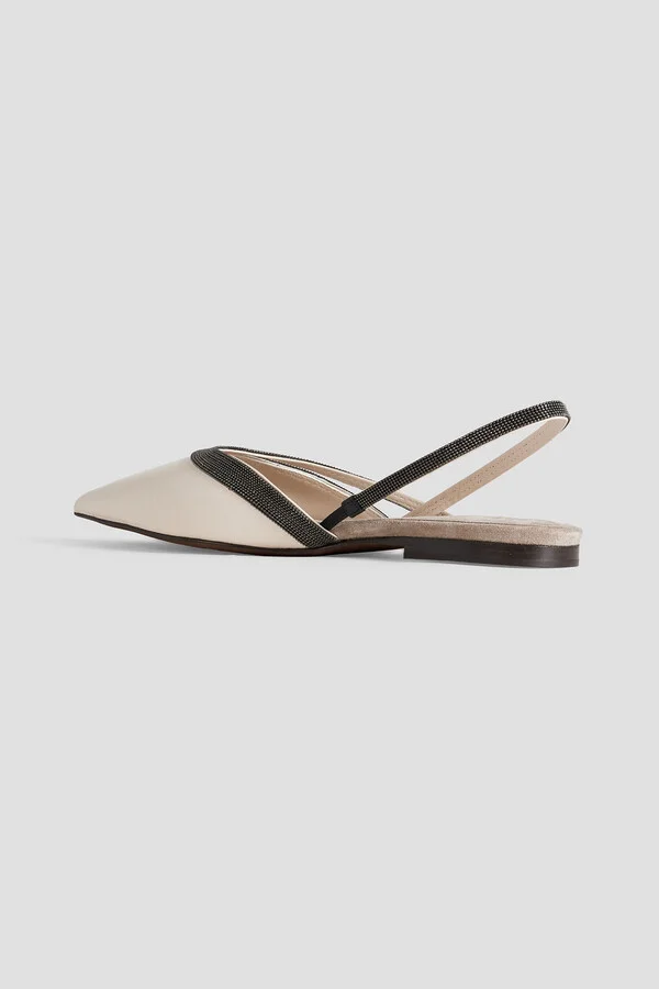 Bead-embellished leather slingback point-toe flats - Image 3