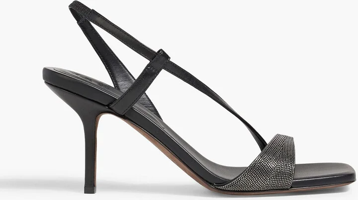 Bead-embellished leather slingback sandals
