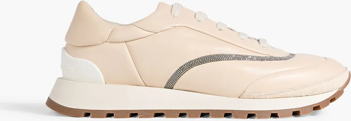 Bead-embellished leather sneakers
