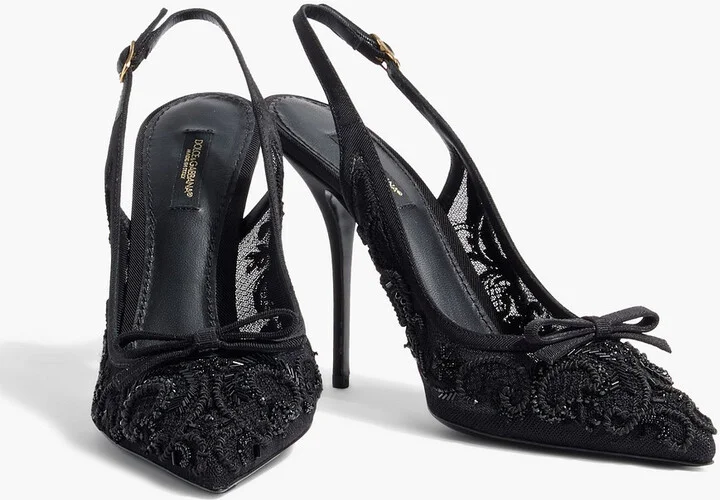 Bead-embellished mesh slingback pumps - Image 2
