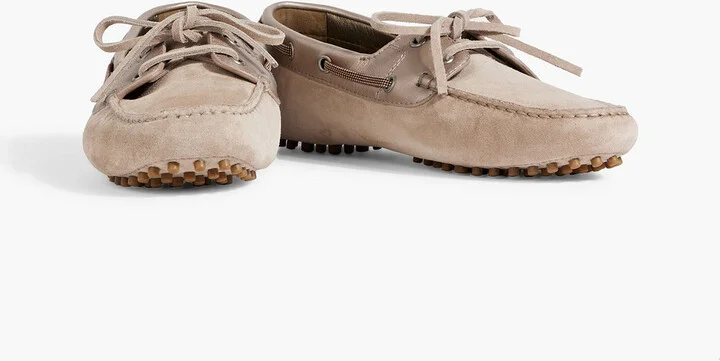 Bead-embellished metallic leather and suede loafers - Image 2