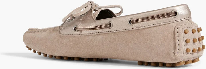 Bead-embellished metallic leather and suede loafers - Image 3