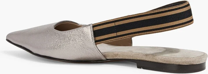 Bead-embellished metallic textured-leather point-toe flats - Image 3