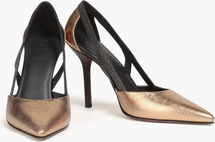 Bead-embellished mirrored-leather pumps - Image 2