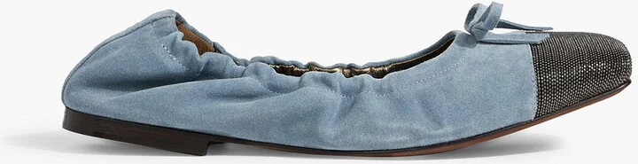 Bead-embellished suede ballet flats