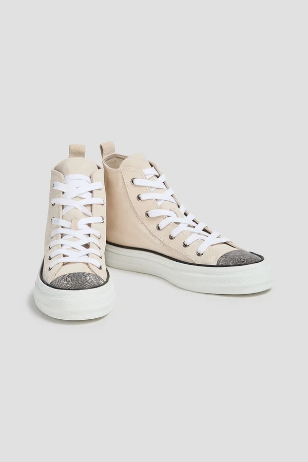 Bead-embellished suede high-top sneakers - Image 2