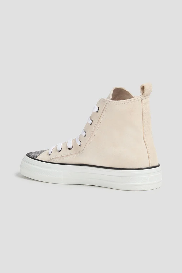 Bead-embellished suede high-top sneakers - Image 3