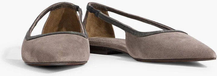 Bead-embellished suede point-toe flats - Image 2