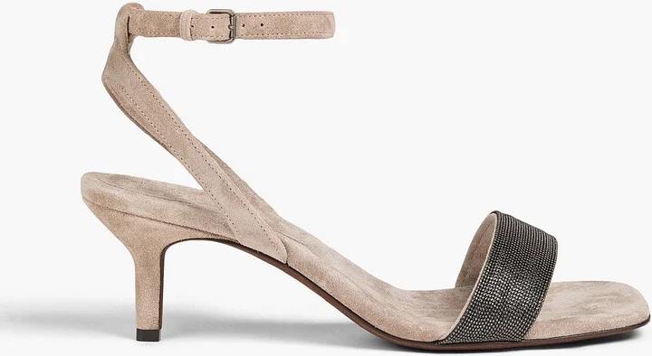Bead-embellished suede sandals