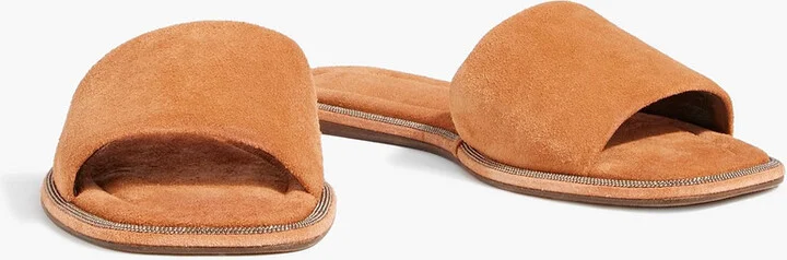 Bead-embellished suede slides - Image 2