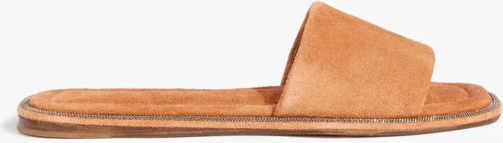 Bead-embellished suede slides