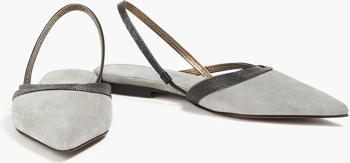 Bead-embellished suede slingback point-toe flats - Image 2