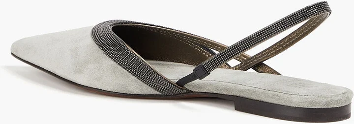 Bead-embellished suede slingback point-toe flats - Image 3
