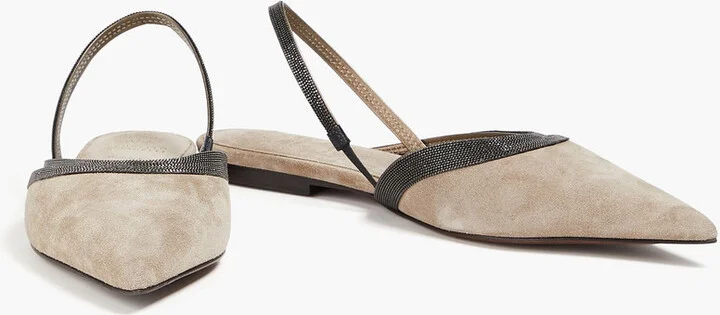 Bead-embellished suede slingback point-toe flats - Image 5
