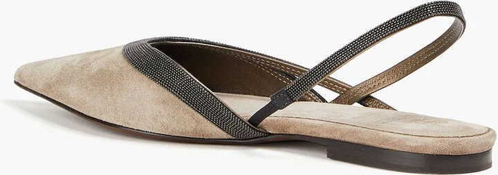 Bead-embellished suede slingback point-toe flats - Image 6