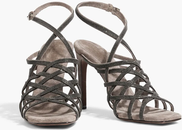 Bead-embellished suede slingback sandals - Image 2