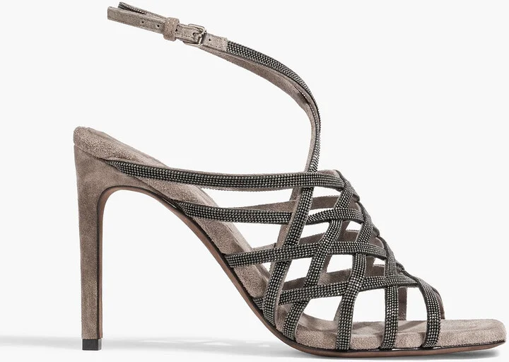 Bead-embellished suede slingback sandals