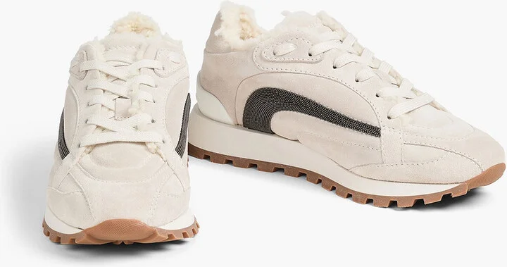 Bead-embellished suede sneakers - Image 2