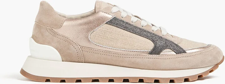 Bead-embellished suede sneakers