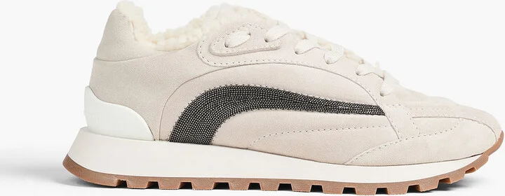 Bead-embellished suede sneakers