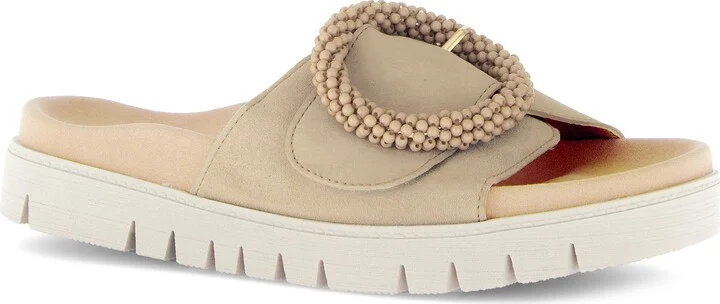 Beaded Buckle Platform Slide Sandal