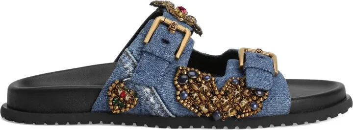 Beaded-Embellished Slide Sandals