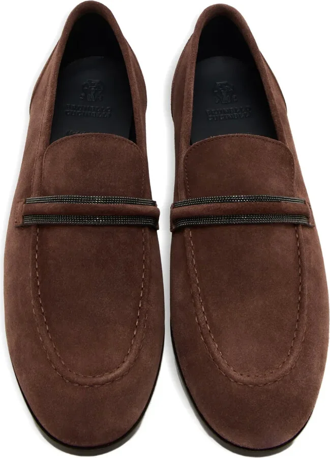 Beaded-Embellished Suede Loafers - Image 2