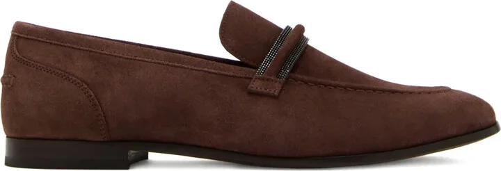 Beaded-Embellished Suede Loafers