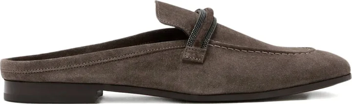 Beaded-Embellished Suede Mules