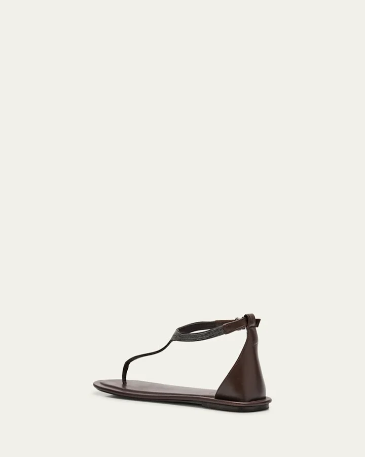Beaded Leather T-Strap Sandals - Image 2