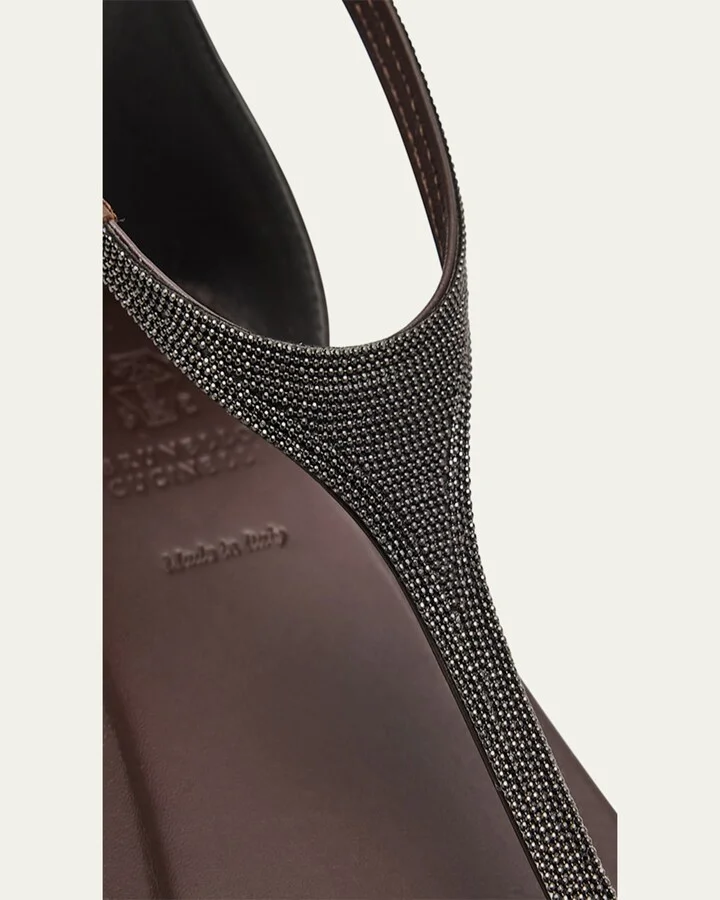Beaded Leather T-Strap Sandals - Image 4