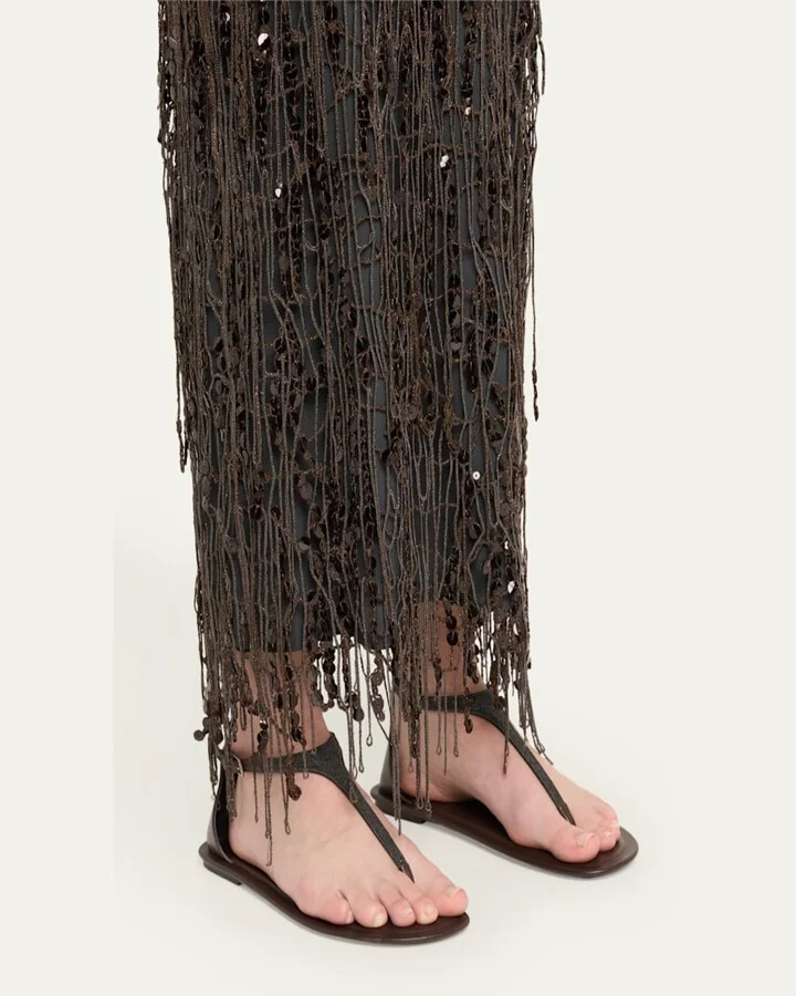 Beaded Leather T-Strap Sandals - Image 8
