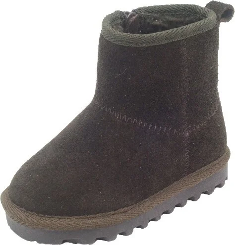 BEARPAW Toddler Jessica Suede Booties with Faux-Fur Lining - Chocolate, Size 5T