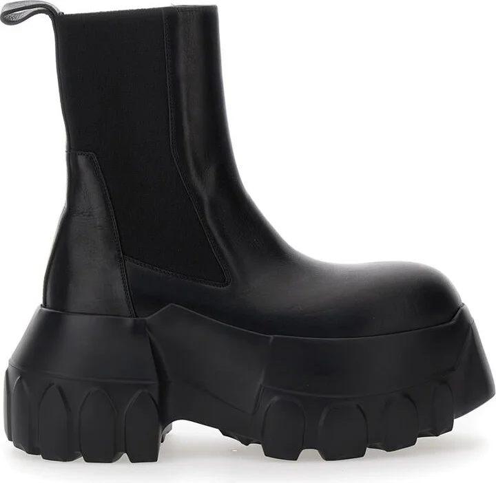 'Beatle Mega Tractor' Black Boots With Oversized Platform In Leather Woman