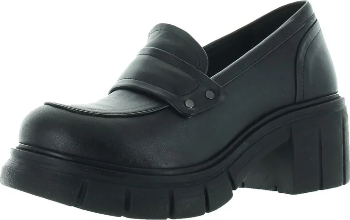 Beauty and Rage Womens Block Heel Vegan Leather Loafer Heels