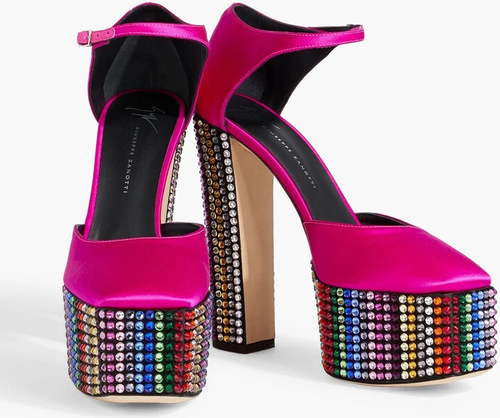 Bebe crystal-embellished satin platform pumps - Image 2