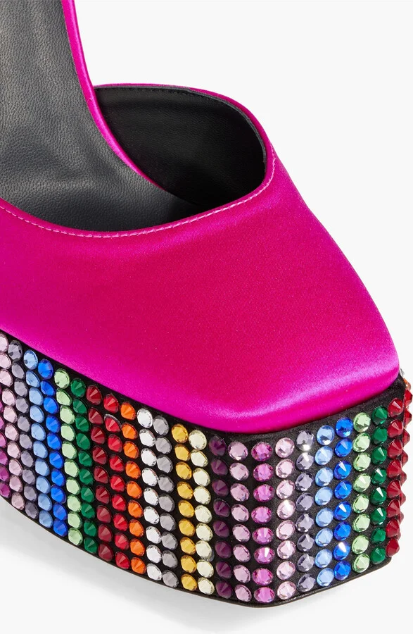 Bebe crystal-embellished satin platform pumps - Image 4