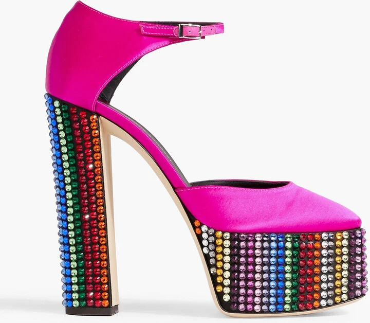 Bebe crystal-embellished satin platform pumps
