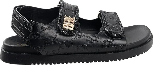 bebe Women's Adjustable Velcro Straps Sport Sandals with Rhinestone Trim and Logo Rivet, Nude, - Image 3