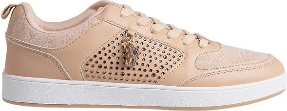 bebe Women's Casual Lace-Up Shoes - Fashion Sneakers with Embellished Upper and Logo Dangle Charm, Nude, - Image 2