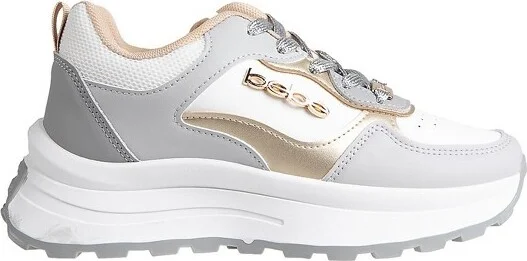 bebe Women's Fashion Lace-Up Platform Shoes Chunky Sneakers with Mixed Material Upper and Logo Rivet, Grey Multi, - Image 2