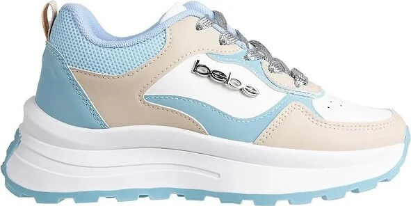 bebe Women's Fashion Lace-Up Platform Shoes Chunky Sneakers with Mixed Material Upper and Logo Rivet, Grey Multi, - Image 3
