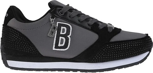 bebe Women's Fashion Lace-Up Shoes - Embellished Sneakers with Logo Dangle Charm, Black Gray, - Image 2