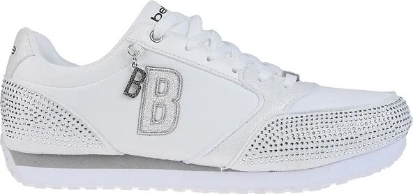 bebe Women's Fashion Lace-Up Shoes - Embellished Sneakers with Logo Dangle Charm, Black Gray, - Image 3