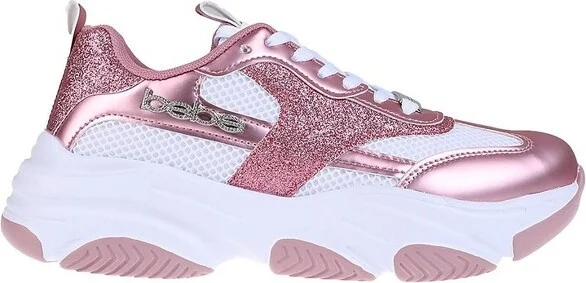 bebe Women's Fashion Platform Lace-Up Shoes - Chunky Sneakers with Mesh & Rhinestone Accents, Silver, - Image 3