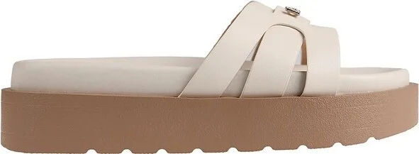 bebe Women's Platform Slide Sandals - Slip-On Shoes with Interlocking Straps and Rhinestone Detail, Oatmeal, - Image 2