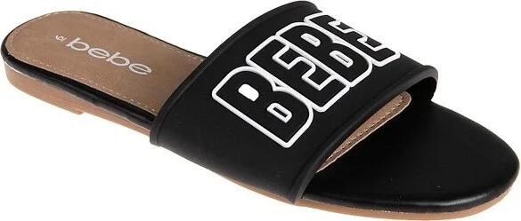 bebe Women's Sandals - Casual Summer Slip-On Slide Sandals with Logo Strap, Black,