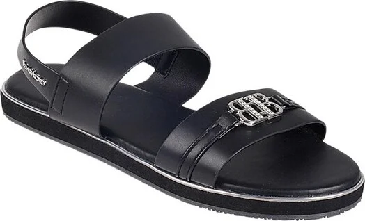 bebe Women's Sandals - Double Strap Casual Flat Sandals with Slingback and Logo Hardware, Black,